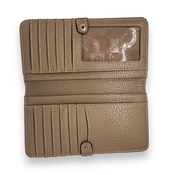 Anne Klein Striped Stitch Detail Bi-fold Wallet in Orange Beige & Gold - Picture 8 of 10